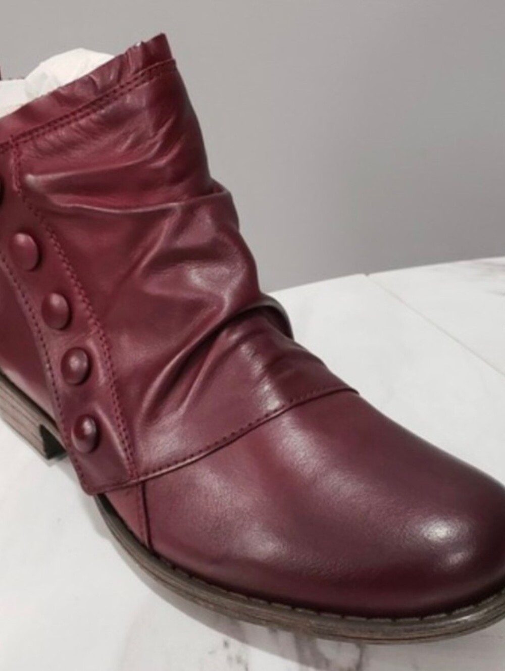 NEW NO BOX Miz Mooz Lili Ruched Leather Ankle Boots BORDEAUX Size 41 / US 9.5-10